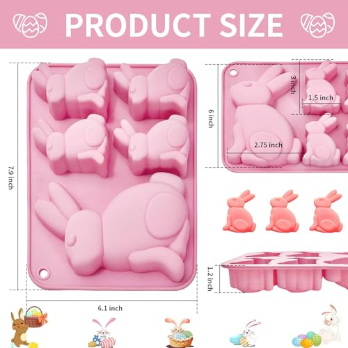 Dootafy 6” Bunny Chocolate Candy Molds, 2 Pack Easter Silicone Molds Small Bunny Baking Pan for Chocolates Candy Muffin Brownie & Mini Cakes Making, Rabbit Cake Mold Easter Baking Supplies - Image 3