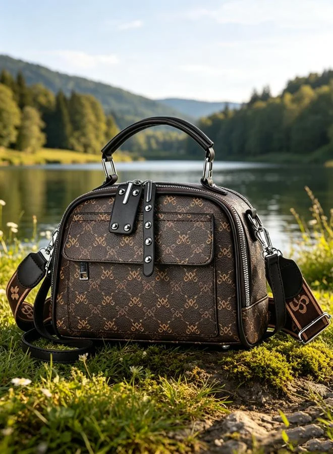 تايك تو Brown Printed Shoulder Bag with Zip