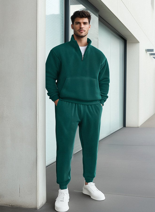 trendyol Green Oversize/Wide Cut Basic Anti-Pilling Fleece Tracksuit Set Tmnaw25Em00002 - Image 1