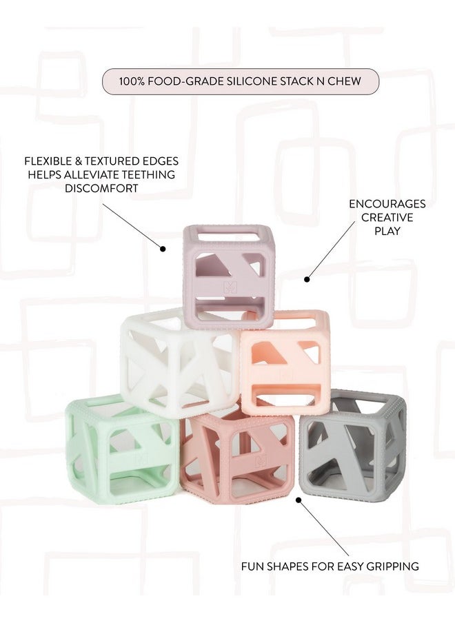 Malarkey Kids Stack N Chew - Mini Cubes Baby Chew Toy Monochrome - Develops Fine Motor Skills, Increases Grip Strength, Stimulates Hand-Eye Coordination (Pastel)