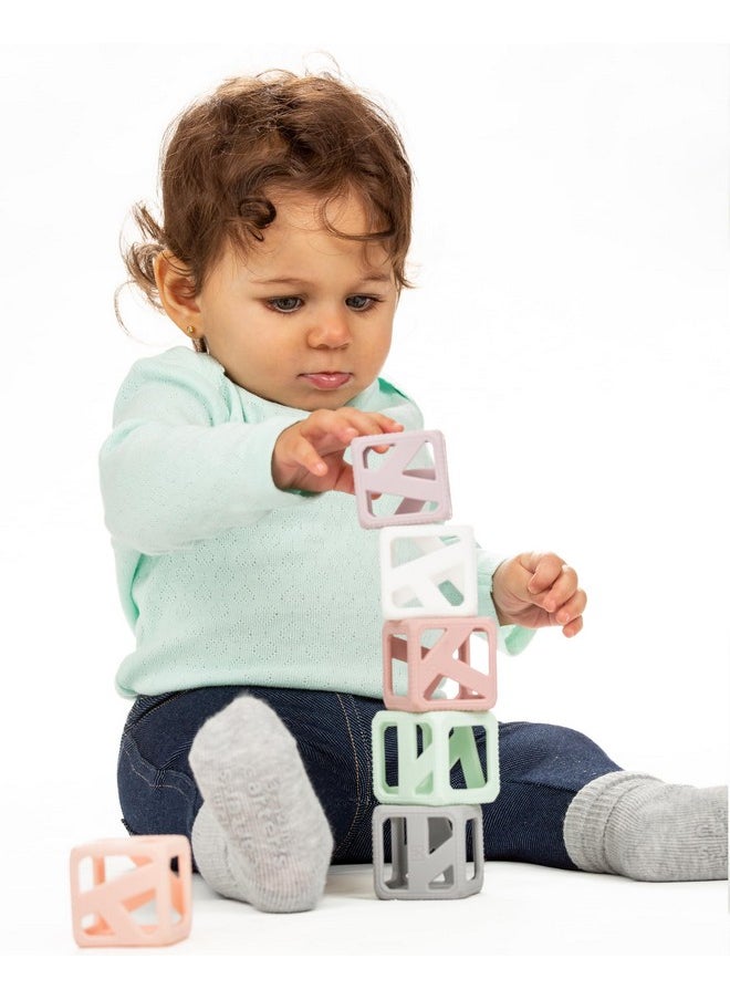 Malarkey Kids Stack N Chew - Mini Cubes Baby Chew Toy Monochrome - Develops Fine Motor Skills, Increases Grip Strength, Stimulates Hand-Eye Coordination (Pastel)