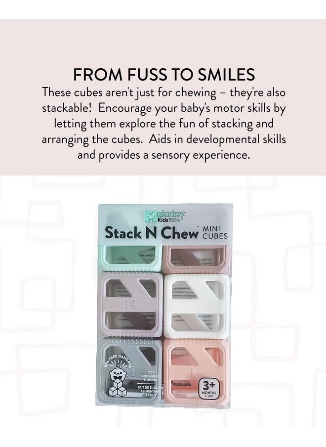 Malarkey Kids Stack N Chew - Mini Cubes Baby Chew Toy Monochrome - Develops Fine Motor Skills, Increases Grip Strength, Stimulates Hand-Eye Coordination (Pastel)