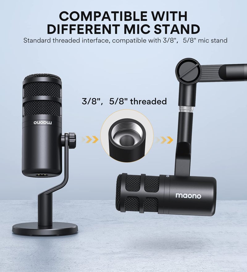MAONO XLR Podcast Microphone Cardioid: Dynamic Mic for Vocal Recording, Streaming, Voice-Over, Voice Isolation Technology, Metal Mic, Works for Audio Interface, Mixer, Sound Card (PD100-XLR) - Image 5