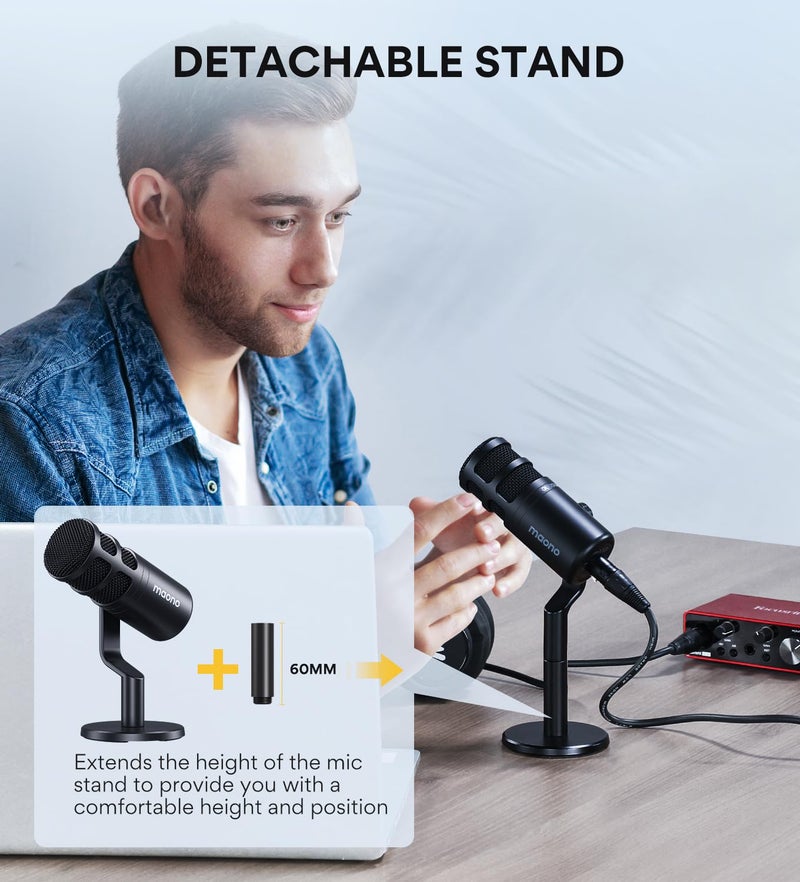 MAONO XLR Podcast Microphone Cardioid: Dynamic Mic for Vocal Recording, Streaming, Voice-Over, Voice Isolation Technology, Metal Mic, Works for Audio Interface, Mixer, Sound Card (PD100-XLR) - Image 4