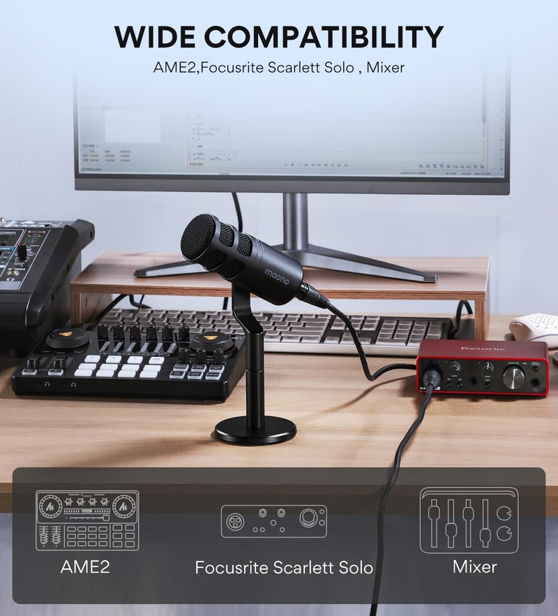 MAONO XLR Podcast Microphone Cardioid: Dynamic Mic for Vocal Recording, Streaming, Voice-Over, Voice Isolation Technology, Metal Mic, Works for Audio Interface, Mixer, Sound Card (PD100-XLR) - Image 3