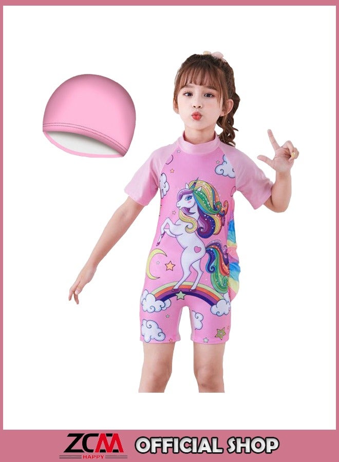 ZCM-HAPPY Children'sOne Piece Swimsuit Cute Children's Swimsuit Water Sports Sunscreen Swimsuit With Swimming Cap - Image 1