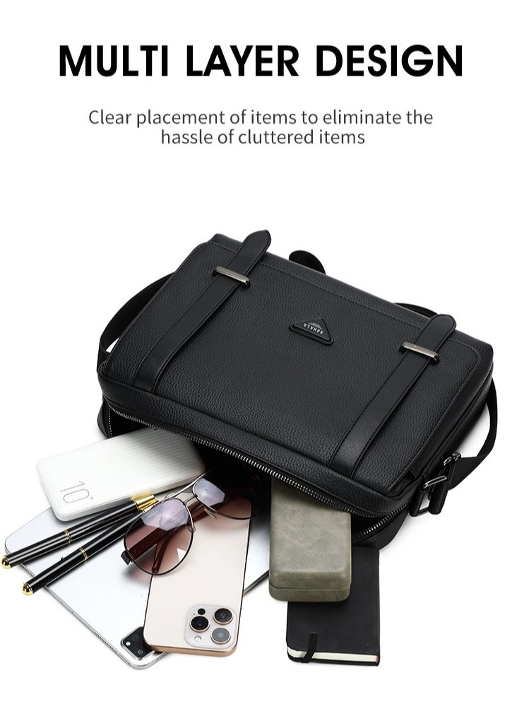 RAHALA - 9503-1 Leather Modern Shoulder Work Travel Everyday Use Organized Stylish Crossbody bag - Black - Image 1