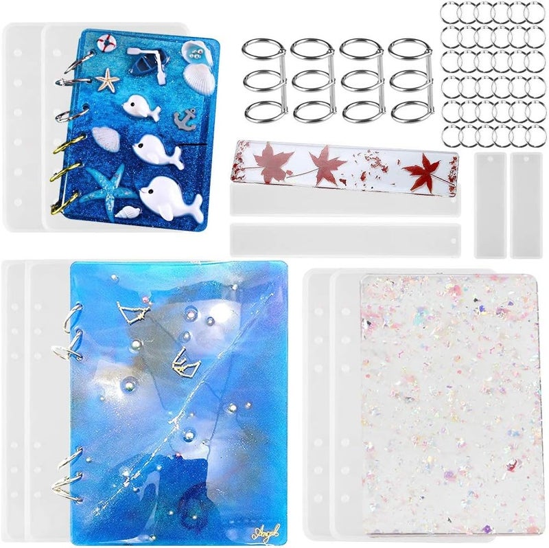 Tomorotec 2 Sets of Note Book Cover Resin Mold with 40 Book Rings and 2 Bookmarks - Image 1