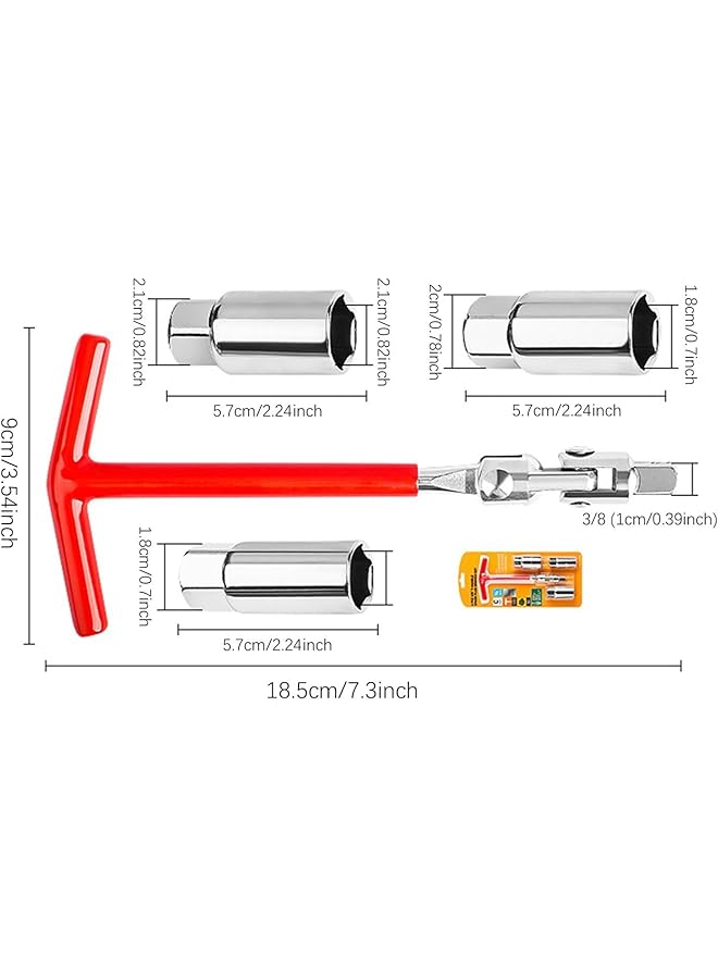 الثلاثة الكبار مفتاح مقبس شمعات الإشعال - أداة إزالة مفتاح المقبس للسيارات، أداة تفكيك مقبس شمعات الإشعال متعددة الوظائف، مفتاح مقبس بمقبض دوار، أداة إزالة شمعات الإشعال بمقبض على شكل حرف T - Image 5
