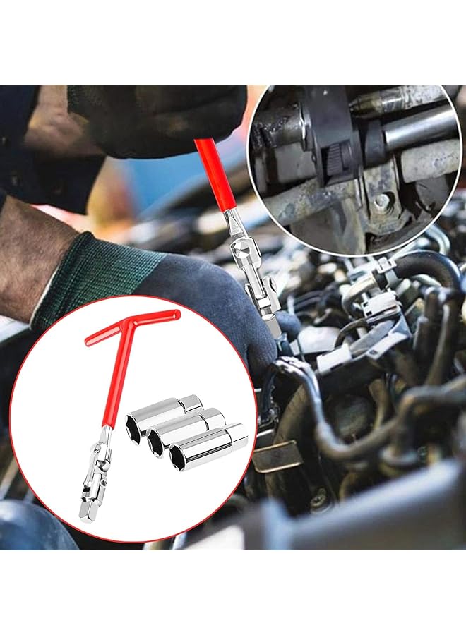 الثلاثة الكبار مفتاح مقبس شمعات الإشعال - أداة إزالة مفتاح المقبس للسيارات، أداة تفكيك مقبس شمعات الإشعال متعددة الوظائف، مفتاح مقبس بمقبض دوار، أداة إزالة شمعات الإشعال بمقبض على شكل حرف T - Image 2