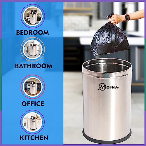 Mofna Stainless Steel Solid Open Type Dustbin Without Lid 8x12 Inch, 7 Liter Pack of 2 Pcs, Trash can Garbage Bin Paper Bin - Image 4