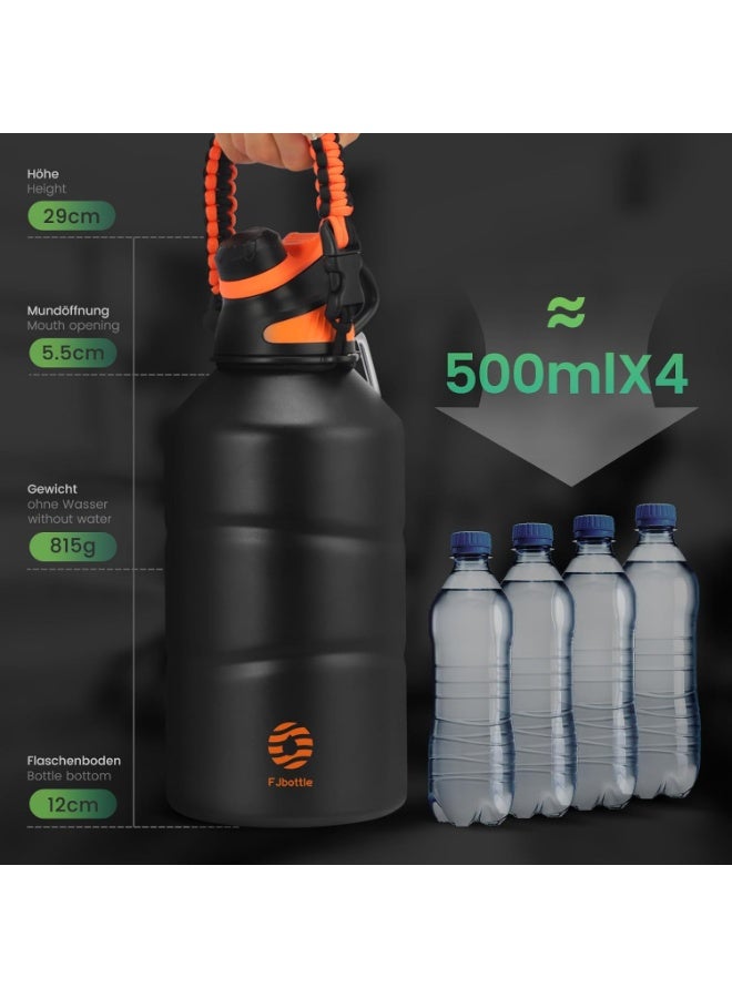 Fjbottle Stainless Steel Sports Bottle 1900 ml with Magnetic Lid, BPA-Free, Leak-Proof, Double-Walled, Thermal, Suitable for Carbonated Drinks, Sports, School, Gym, Outdoor, Camping, Black - Image 5
