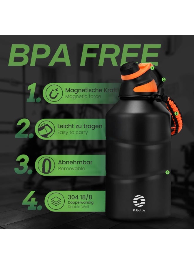 Fjbottle Stainless Steel Sports Bottle 1900 ml with Magnetic Lid, BPA-Free, Leak-Proof, Double-Walled, Thermal, Suitable for Carbonated Drinks, Sports, School, Gym, Outdoor, Camping, Black - Image 3