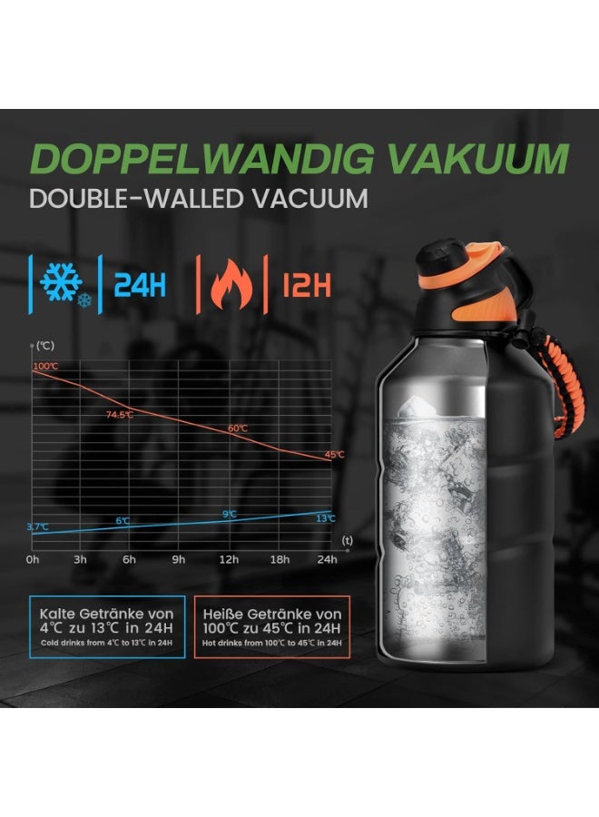 Fjbottle Stainless Steel Sports Bottle 1900 ml with Magnetic Lid, BPA-Free, Leak-Proof, Double-Walled, Thermal, Suitable for Carbonated Drinks, Sports, School, Gym, Outdoor, Camping, Black - Image 2
