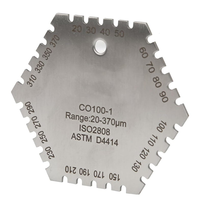 مقياس مشط فيلم رطب من الفولاذ المقاوم للصدأ، أداة قياس سماكة الطلاء سداسية الشكل - Image 1