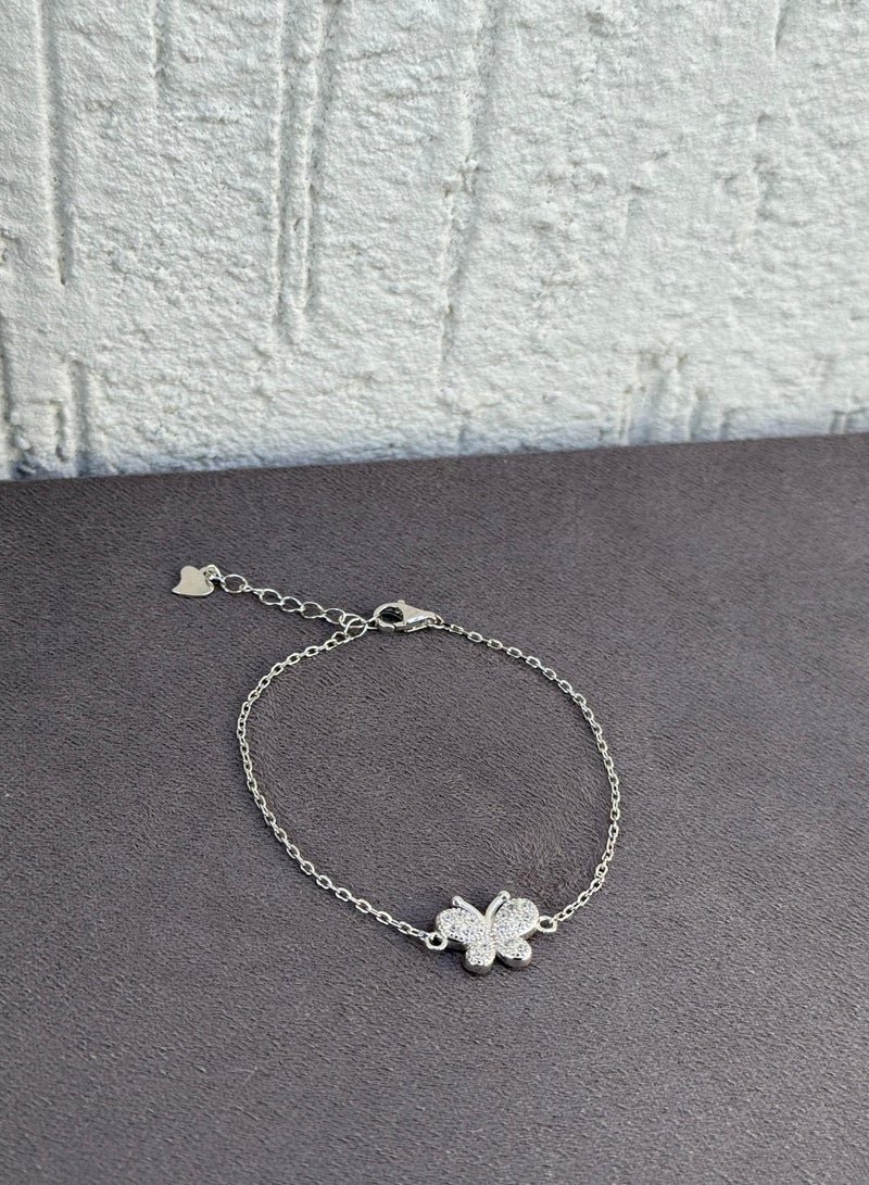 Al Kasr Jewelry Elegant Butterfly Bracelet - Sterling Silver 925 - Plated Rhodium White Gold 18K - Adjustable Size - Image 1