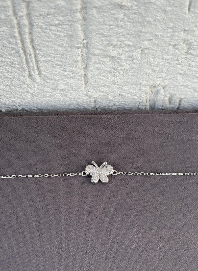 Al Kasr Jewelry Elegant Butterfly Bracelet - Sterling Silver 925 - Plated Rhodium White Gold 18K - Adjustable Size - Image 3