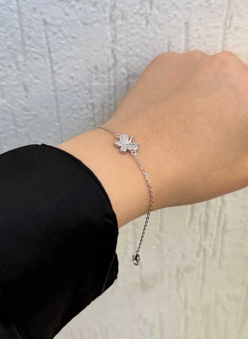 Al Kasr Jewelry Elegant Butterfly Bracelet - Sterling Silver 925 - Plated Rhodium White Gold 18K - Adjustable Size - Image 2