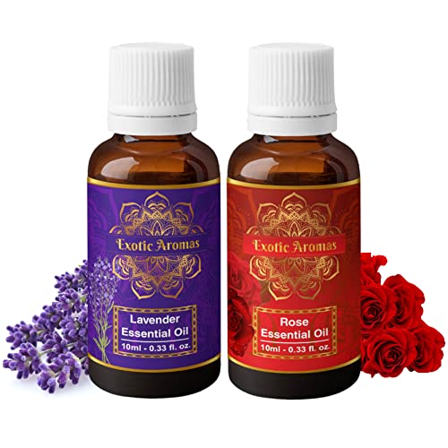 Exotic Aromas Lavender Essential Oil & Rose Oil, Pack of 2 - Image 1