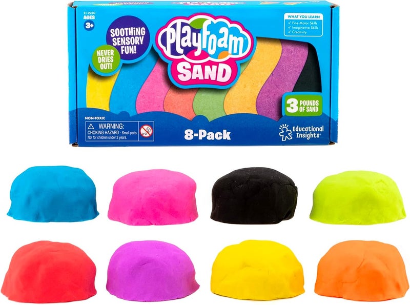 إديوكيشنال إنسايتس مجموعة رمال Playfoam Sand التعليمية من Educational Insights، تحتوي على 8 عبوات بألوان متنوعة (6 أونصات لكل عبوة)، لعبة حسية للأطفال، ضرورية لفصول الدراسة الابتدائية، مناسبة للأطفال من عمر 3 سنوات فما فوق. - Image 1