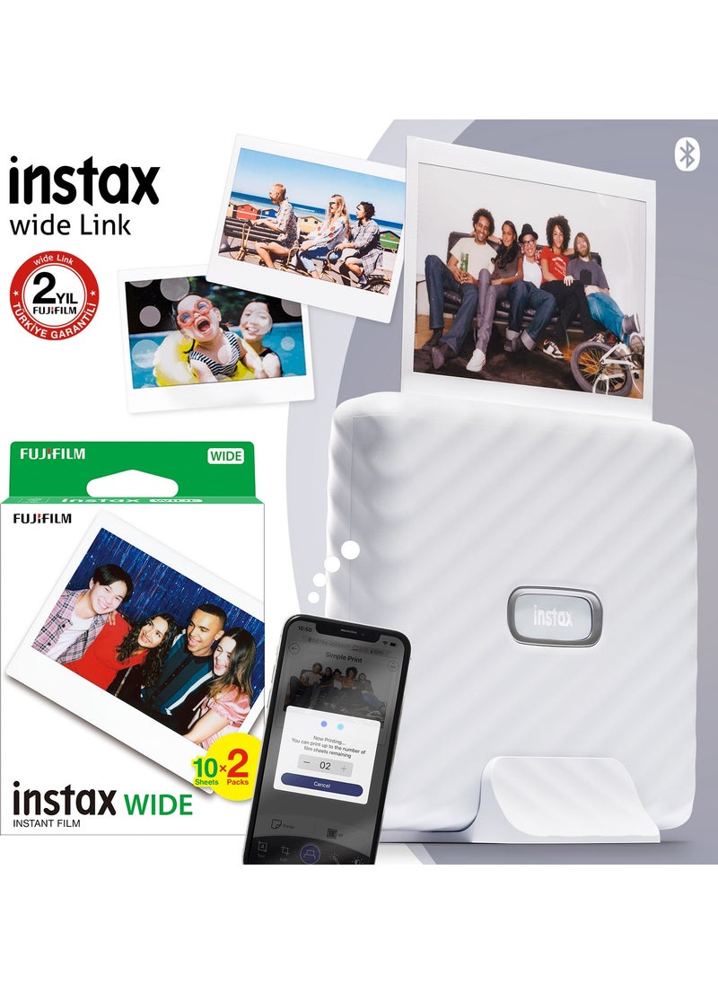 FUJIFILM Instax Wide Link White Smartphone Printer + 20 Pieces Film  - Image 1