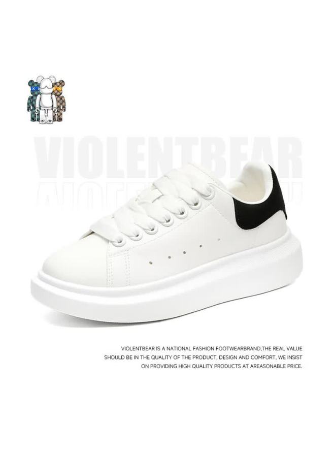 Violentbear Men's Classic White Sneakers Casual Sports Shoes Thick Sole Height Increasing Couple Skate Shoes 888 White Black Size 37 - Image 2