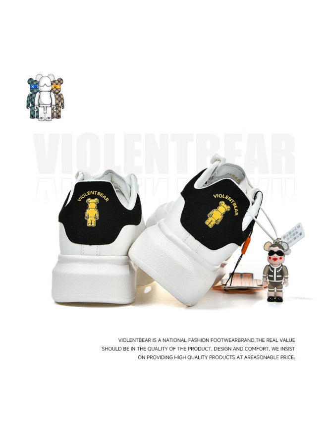 Violentbear Men's Classic White Sneakers Casual Sports Shoes Thick Sole Height Increasing Couple Skate Shoes 888 White Black Size 37 - Image 3