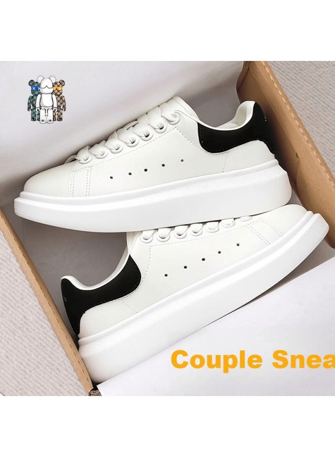 Violentbear Men's Classic White Sneakers Casual Sports Shoes Thick Sole Height Increasing Couple Skate Shoes 888 White Black Size 37 - Image 1
