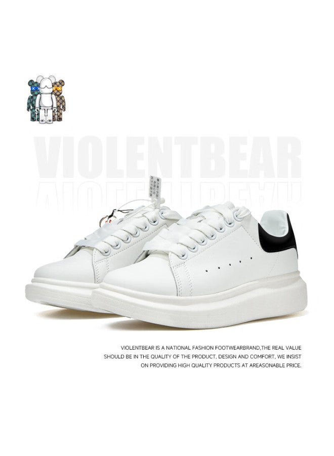 Violentbear Men's Classic White Sneakers Casual Sports Shoes Thick Sole Height Increasing Couple Skate Shoes 888 White Black Size 37 - Image 4