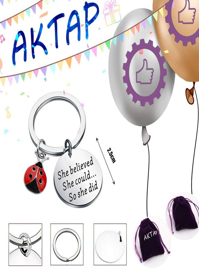 AKTAP Lucky Ladybug Charm Red Ladybird Keychain She Believed She Could So She Did Motivation Gift for Her - Image 5