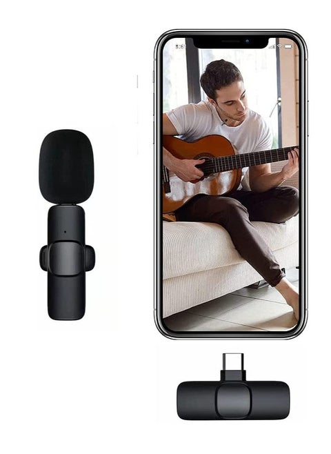 Wireless Lavalier Microphone for Type-C, Plug & Play Lapel Clip-on Mini Mic for gaming Video Recording - Noise Reduction Bluetooth