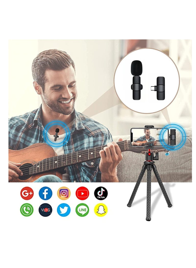 Wireless Lavalier Microphone for Type-C, Plug & Play Lapel Clip-on Mini Mic for gaming Video Recording - Noise Reduction Bluetooth
