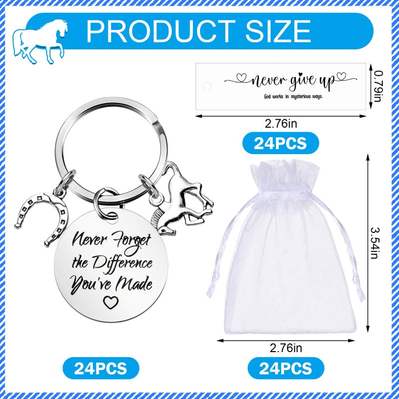 Loetere 24 Pack Never Give up Keychains Inspirational Gift for Women Men Charm Keyring with Thank You Tag and Organza Bag(Horse) - Image 2