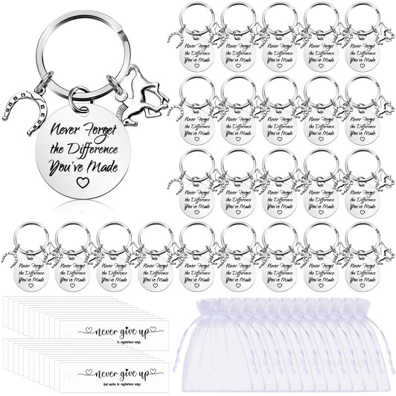 Loetere 24 Pack Never Give up Keychains Inspirational Gift for Women Men Charm Keyring with Thank You Tag and Organza Bag(Horse) - Image 1