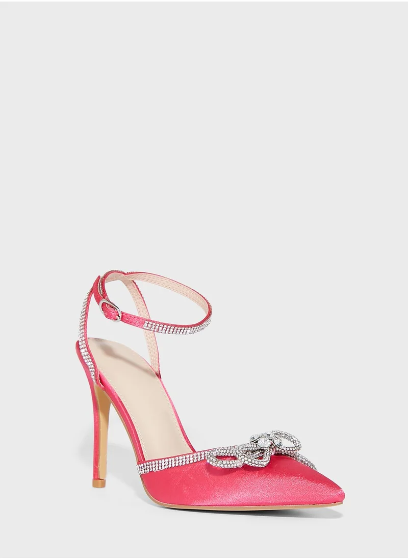 Truffle Shimmery Bow Heel Shoes