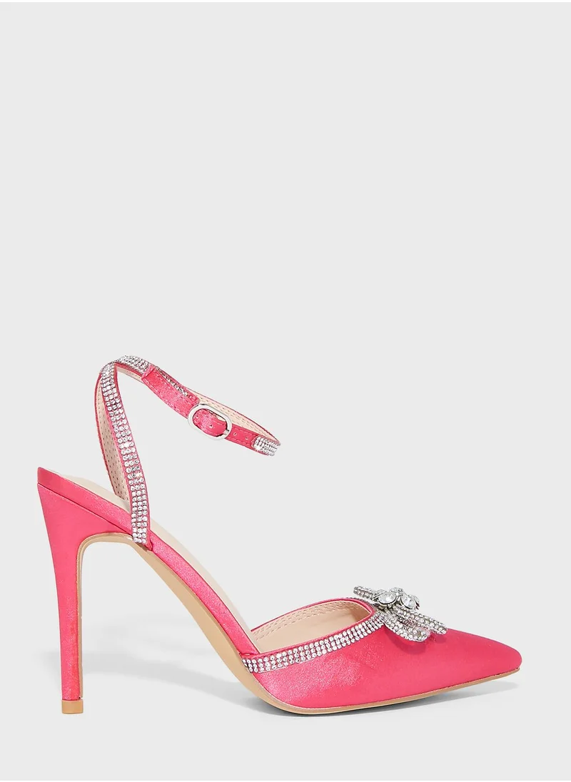 Truffle Shimmery Bow Heel Shoes