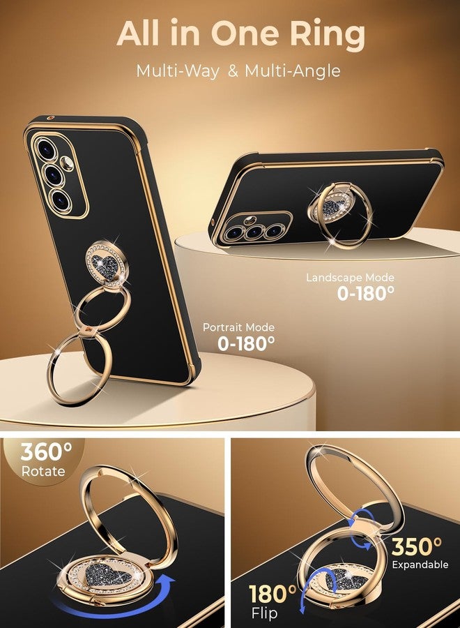 XYZ جراب XYZ لهاتف Galaxy S25 مع حامل، جراب لهاتف Samsung Galaxy S25 مع حامل بحلقة مزدوجة، جراب هاتف واقٍ فاخر للنساء والفتيات على شكل قلب لطيف لهاتف Samsung S25، أسود - Image 3