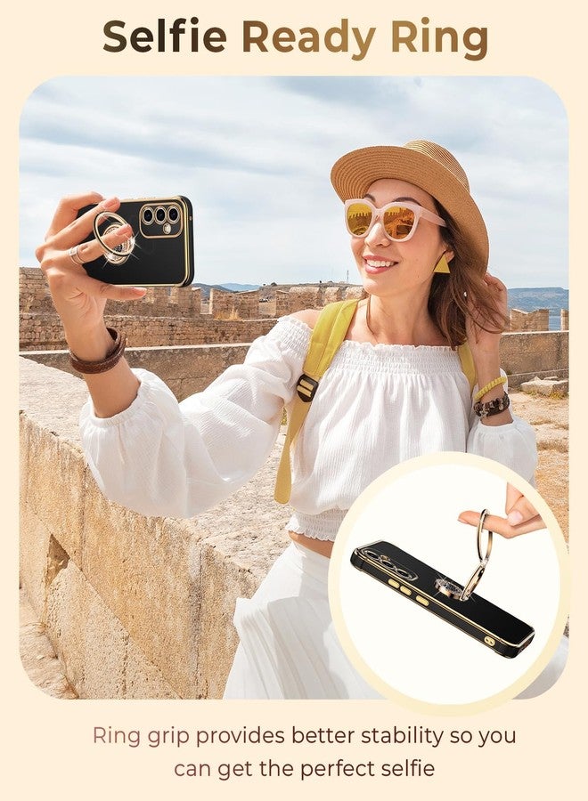 XYZ جراب XYZ لهاتف Galaxy S25 مع حامل، جراب لهاتف Samsung Galaxy S25 مع حامل بحلقة مزدوجة، جراب هاتف واقٍ فاخر للنساء والفتيات على شكل قلب لطيف لهاتف Samsung S25، أسود - Image 2