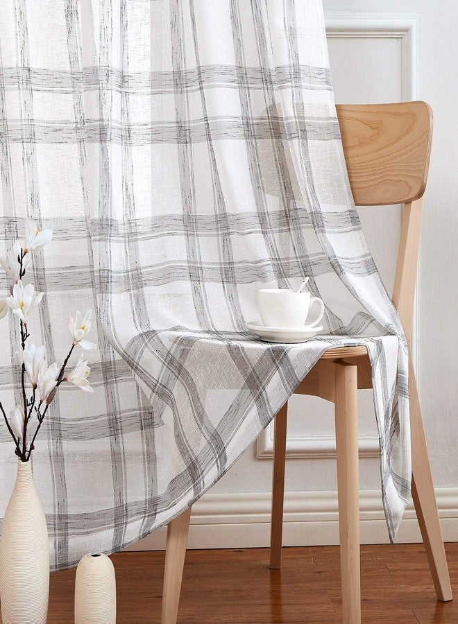 Randall Christmas Buffalo Plaid Semi Sheer Curtains for Living Room Linen-Look Geometric Light Filtering Dining Room Window Drape for Farmhouse Bedroom Study Room,Gray/White,54x84 inch Long,2 Panels - Image 3