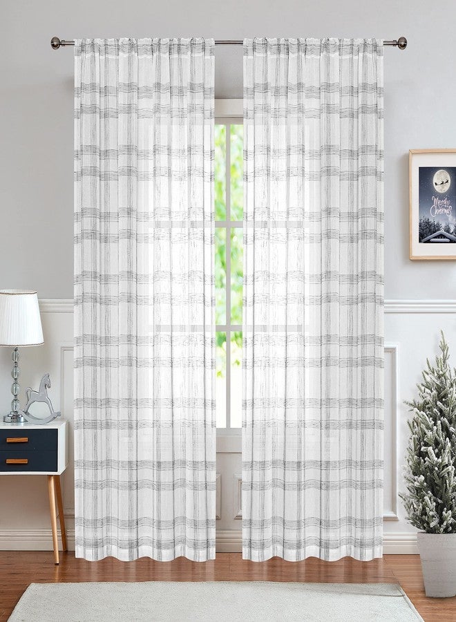 Randall Christmas Buffalo Plaid Semi Sheer Curtains for Living Room Linen-Look Geometric Light Filtering Dining Room Window Drape for Farmhouse Bedroom Study Room,Gray/White,54x84 inch Long,2 Panels - Image 1