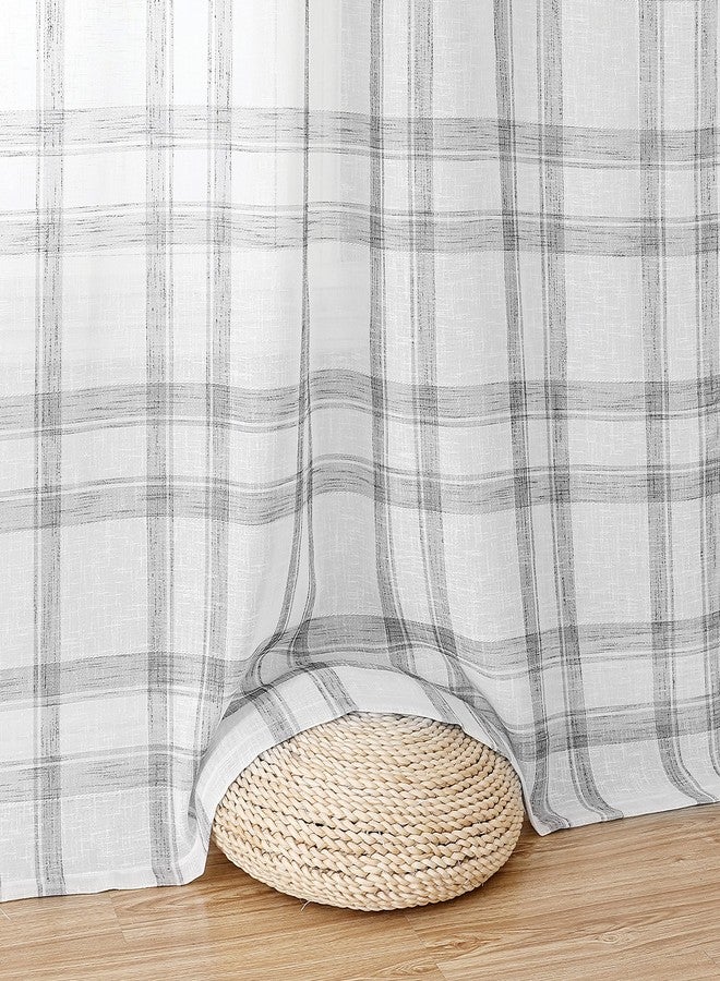 Randall Christmas Buffalo Plaid Semi Sheer Curtains for Living Room Linen-Look Geometric Light Filtering Dining Room Window Drape for Farmhouse Bedroom Study Room,Gray/White,54x84 inch Long,2 Panels - Image 2