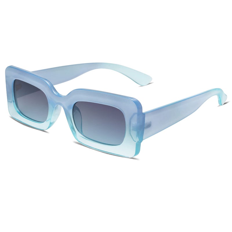 SOJOS Retro 90s Nude Rectangle Sunglasses Womens Mens Trendy Chunky Glasses Gradient Blue Frame Blue Lens - Image 1