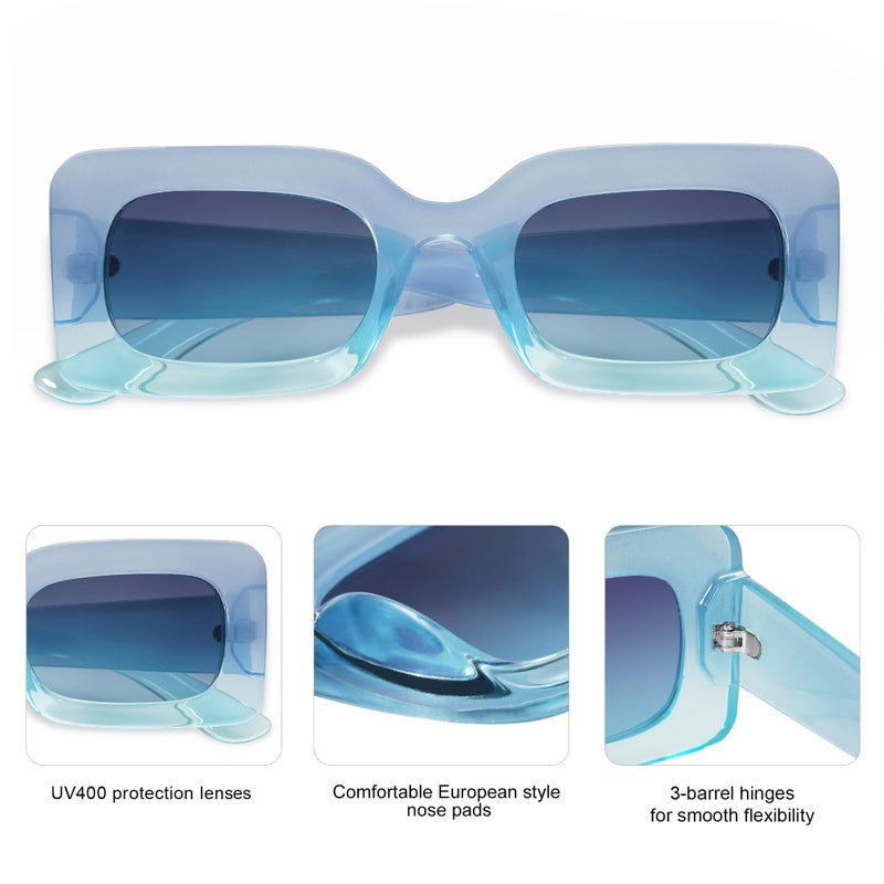 SOJOS Retro 90s Nude Rectangle Sunglasses Womens Mens Trendy Chunky Glasses Gradient Blue Frame Blue Lens - Image 3