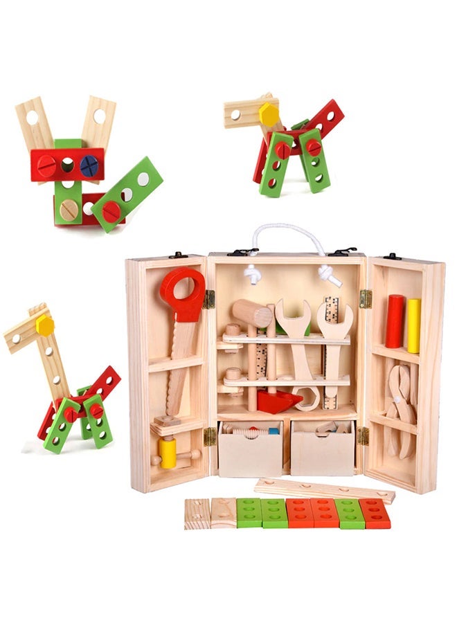 NIBEMINENT Kids Wooden Toy Multifunctional Maintenance Nut Combination Tool Set - Image 2
