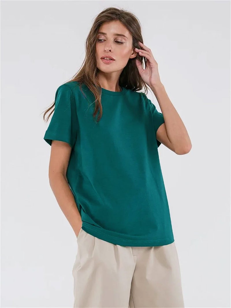 Pure Cotton Casual Base Shirt Short-Sleeve Solid Color Crewneck T-Shirt New Summer All-Match Top Commuter Couple Dress - Image 4