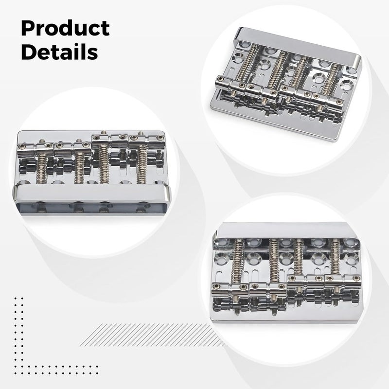 4-String Bass Bridge for Jazz Basses, Chrome-Plated Zinc Alloy with Mounting Hardware & Adjustment Tool - Image 4