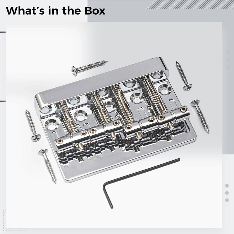 4-String Bass Bridge for Jazz Basses, Chrome-Plated Zinc Alloy with Mounting Hardware & Adjustment Tool - Image 5