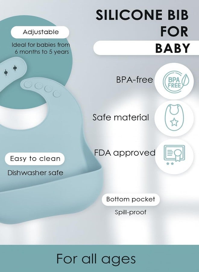 TERI BERI 6-in-1 Silicone Baby Feeding Set | Suction Plate, Bowl, Sippy Cup, Bib, Spoon & Fork | BPA Free, Food Grade, Unbreakable & Dishwasher Safe | Baby Weaning Essentials (Grey Blue) - Image 2