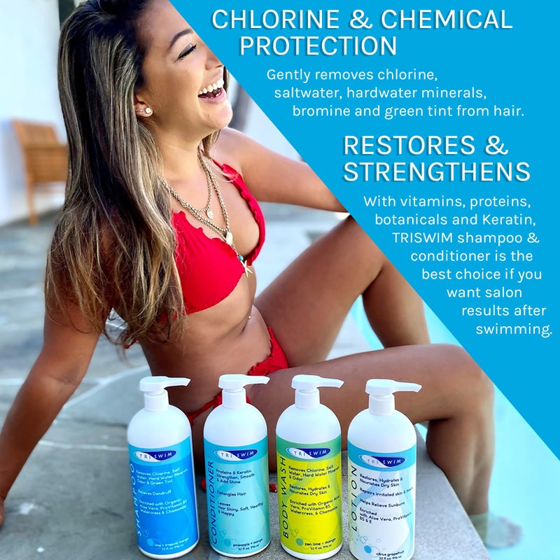 TRISWIM Hair Care Bundle with Swim Shampoo and Conditioner 32 Fl Oz Each | Repairs Chlorine-Damaged Hair, Enhances Natural Texture | Nourishing Pack of 2 - Image 4