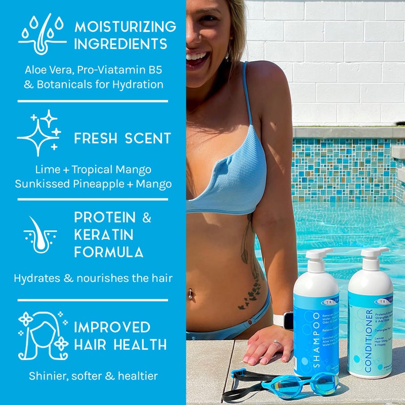 TRISWIM Hair Care Bundle with Swim Shampoo and Conditioner 32 Fl Oz Each | Repairs Chlorine-Damaged Hair, Enhances Natural Texture | Nourishing Pack of 2 - Image 2